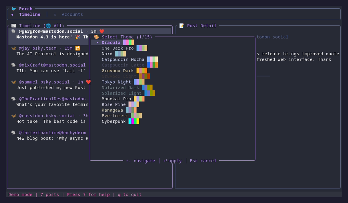 Theme picker showing available themes